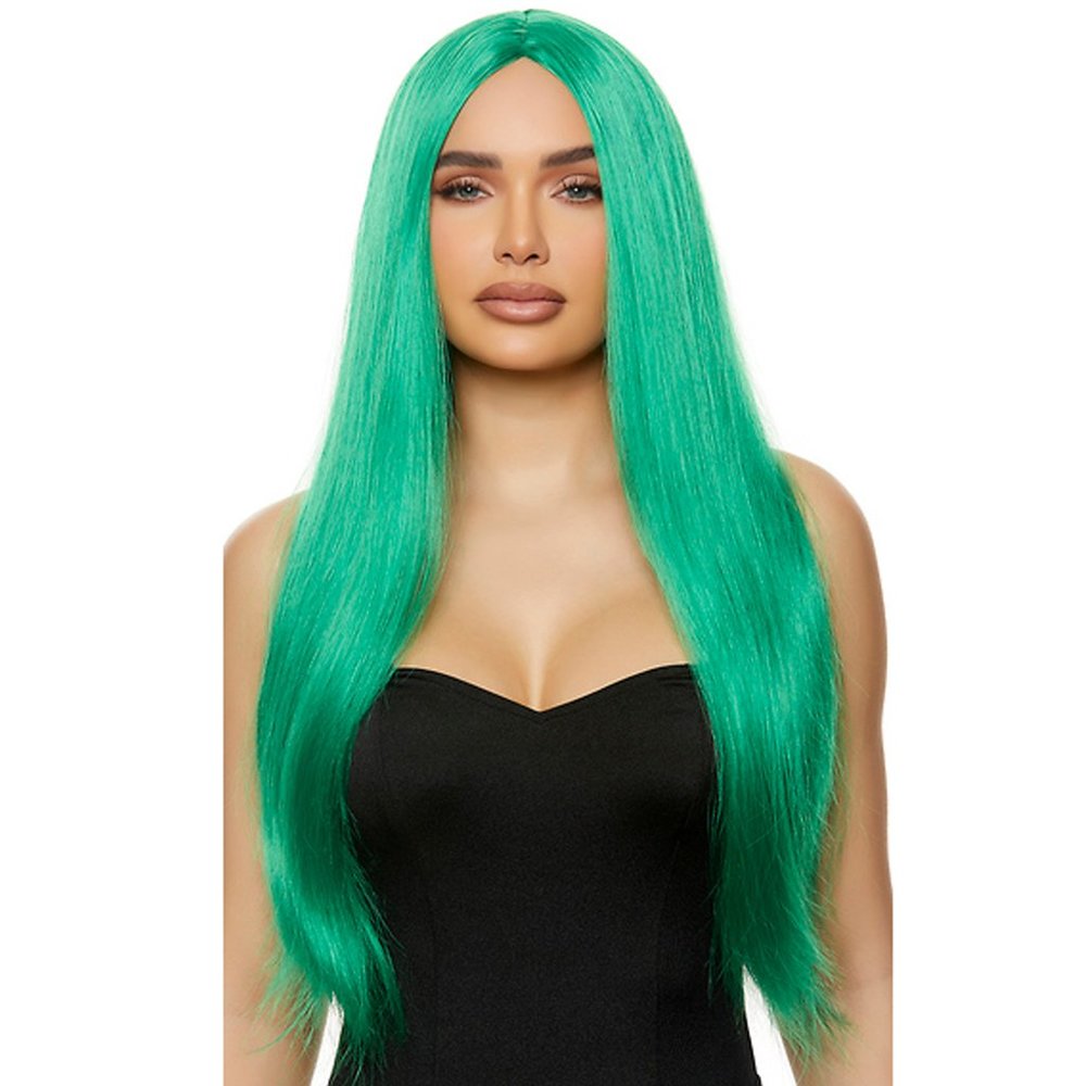 Long Green Straight Wig with Center Part Unisex